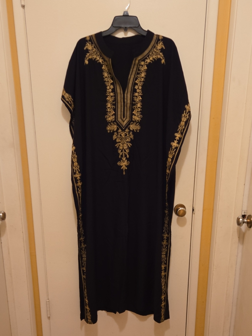Black Embroidered Kaftan with Gold Detailing, NWOT.